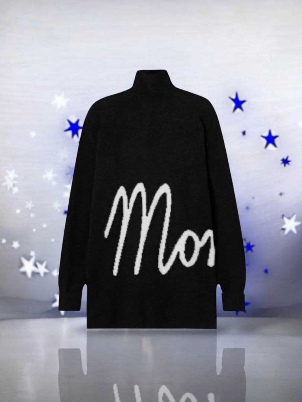 🆕💕MONCLER Black Oversized Intarsia Knitted Turtleneck w/ White Cursive ‘Moncler‘